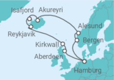 Reiseroute der Kreuzfahrt  Nordische Inseln mit Island ab Hamburg - AIDA