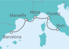 Reiseroute der Kreuzfahrt  Spanien, Frankreich, Italien - WindStar Cruises