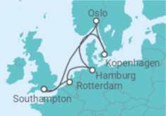 Reiseroute der Kreuzfahrt  Norwegen, Dänemark, Deutschland, Niederlande - Royal Caribbean