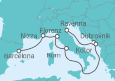 Reiseroute der Kreuzfahrt  Kroatien, Montenegro, Italien, Frankreich - Royal Caribbean