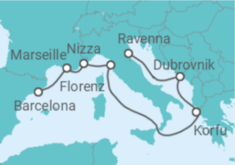Reiseroute der Kreuzfahrt  Kroatien, Griechenland, Italien, Frankreich - Royal Caribbean
