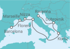 Reiseroute der Kreuzfahrt  Kroatien, Griechenland, Italien, Frankreich - Royal Caribbean