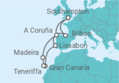 Reiseroute der Kreuzfahrt  Spanien, Portugal - Royal Caribbean