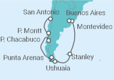 Reiseroute der Kreuzfahrt  Von San Antonio (Santiago de Chile) nach Buenos Aires (Argentinien) - Holland America Line