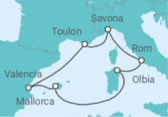 Reiseroute der Kreuzfahrt  Italien, Frankreich, Spanien - Costa Kreuzfahrten
