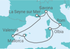 Reiseroute der Kreuzfahrt  Italien, Frankreich, Spanien - Costa Kreuzfahrten