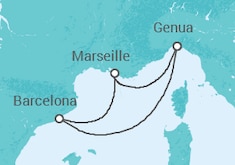 Reiseroute der Kreuzfahrt  Spanien, Frankreich - Costa Kreuzfahrten