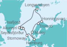 Reiseroute der Kreuzfahrt  Island, Norwegen, Spitzbergen - Costa Kreuzfahrten