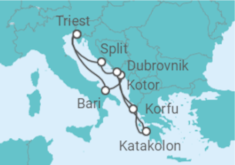 Reiseroute der Kreuzfahrt  Italien, Montenegro, Griechenland, Kroatien - Costa Kreuzfahrten