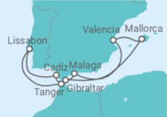 Reiseroute der Kreuzfahrt  10 Nächte - Faszination Mittelmeer - ab/bis Palma - Mein Schiff