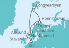 Reiseroute der Kreuzfahrt  14 Nächte - Norwegens Fjordwelten intensiv - ab/bis Kiel - Mein Schiff