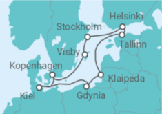 Reiseroute der Kreuzfahrt  11 Nächte - Sommerträume in der Ostsee - ab/bis Kiel - Mein Schiff