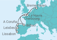 Reiseroute der Kreuzfahrt  12 Nächte - Westeuropas Vielfalt - ab/bis Bremerhaven - Mein Schiff