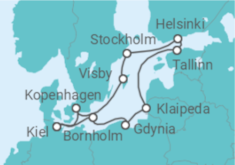 Reiseroute der Kreuzfahrt  12 Nächte - Sommerträume in der Ostsee - ab/bis Kiel - Mein Schiff