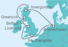 Reiseroute der Kreuzfahrt  10 Nächte - Großbritanniens Schätze - ab/bis Bremerhaven - Mein Schiff