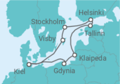 Reiseroute der Kreuzfahrt  10 Nächte - Sommerträume in der Ostsee - ab/bis Kiel - Mein Schiff