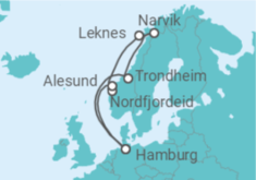 Reiseroute der Kreuzfahrt  11 Nächte - Fjordland Norwegen - ab/bis Hamburg - Mein Schiff