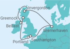 Reiseroute der Kreuzfahrt  10 Nächte - Großbritanniens Schätze - ab/bis Bremerhaven - Mein Schiff