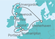 Reiseroute der Kreuzfahrt  12 Nächte - Sommer in Großbritannien - ab/bis Bremerhaven - Mein Schiff