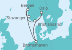 Reiseroute der Kreuzfahrt  7 Nächte - Vielfalt Norwegens - ab/bis Bremerhaven - Mein Schiff