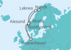 Reiseroute der Kreuzfahrt  10 Nächte - Sommer in Norwegen - ab/bis Bremerhaven  - Mein Schiff