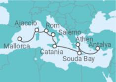 Reiseroute der Kreuzfahrt  10 Nächte - Weltberühmte Aussichten im Mittelmeer - ab Palma/bis Antalya - Mein Schiff