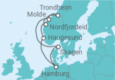 Reiseroute der Kreuzfahrt  10 Nächte - Fjordland Norwegen - ab/bis Hamburg - Mein Schiff