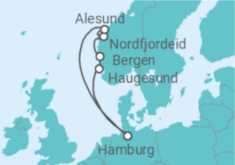 Reiseroute der Kreuzfahrt  7 Nächte - Fjordland Norwegen - ab/bis Hamburg - Mein Schiff