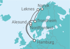 Reiseroute der Kreuzfahrt  11 Nächte - Fjordland Norwegen - ab/bis Hamburg - Mein Schiff