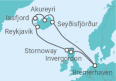 Reiseroute der Kreuzfahrt  12 Nächte - Island unter der Mitternachtssonne - ab/bis Bremerhaven  - Mein Schiff