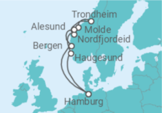 Reiseroute der Kreuzfahrt  10 Nächte - Fjordland Norwegen - ab/bis Hamburg - Mein Schiff