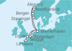 Reiseroute der Kreuzfahrt  14 Nächte - Norwegen und Westeuropa intensiv - ab/bis Bremerhaven - Mein Schiff