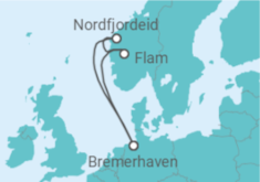 Reiseroute der Kreuzfahrt  5 Nächte - Norwegens Fjorde kompakt - ab/bis Bremerhaven - Mein Schiff