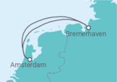 Reiseroute der Kreuzfahrt  3 Nächte - Kurzreise mit Amsterdam - ab/bis Bremerhaven - Mein Schiff