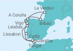 Reiseroute der Kreuzfahrt  14 Nächte - Sommerzeit an der Westküste - ab/bis Leixoes - Mein Schiff