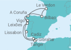 Reiseroute der Kreuzfahrt  14 Nächte - Sommerzeit an der Westküste - ab/bis Leixoes - Mein Schiff