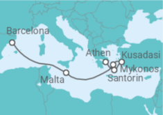 Reiseroute der Kreuzfahrt  Malta, Griechenland, Türkei - Celebrity Cruises