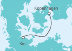 Reiseroute der Kreuzfahrt  2 Nächte - Kurzreise  Kopenhagen - ab/bis Kiel - Mein Schiff