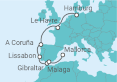 Reiseroute der Kreuzfahrt  11 Nächte - Von der Westküste zu Europas Sonnenseite - ab Hamburg/bis Palma - Mein Schiff