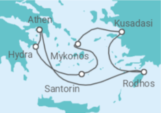 Reiseroute der Kreuzfahrt  Griechenland, Türkei - Celebrity Cruises