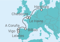 Reiseroute der Kreuzfahrt  9 Nächte - Impressionen von Spaniens und Frankreichs Westküste - ab Leixoes/bis Hamburg - Mein Schiff