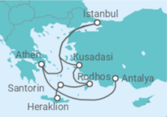 Reiseroute der Kreuzfahrt  9 Nächte - Frühlingsgrüße aus Griechenland und der Türkei - ab Antalya/bis Heraklion - Mein Schiff