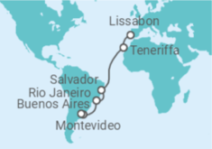 Reiseroute der Kreuzfahrt  Spanien, Brasilien, Uruguay - Celebrity Cruises