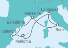 Reiseroute der Kreuzfahrt  9  Nächte - Metropolen des Westlichen Mittelmeers - ab/bis Palma - Mein Schiff