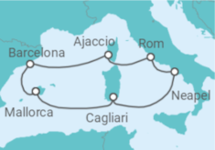 Reiseroute der Kreuzfahrt  10 Nächte - Höhepunkte Spaniens und Italiens - ab/bis Palma - Mein Schiff