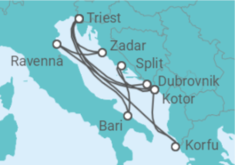 Reiseroute der Kreuzfahrt  14 Nächte - Adria intensiv - ab/bis Triest - Mein Schiff