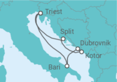 Reiseroute der Kreuzfahrt  7 Nächte - Sonnenseiten der Adria - ab/bis Triest mit Flug - Mein Schiff