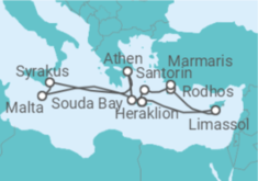 Reiseroute der Kreuzfahrt  14 Nächte - Östliches Mittelmeer intensiv - ab/bis Heraklion - Mein Schiff