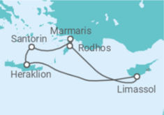 Reiseroute der Kreuzfahrt  7 Nächte - Lieblingsplätze am Östlichen Mittelmeer - ab/bis Heraklion - Mein Schiff