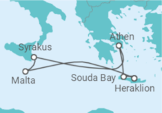 Reiseroute der Kreuzfahrt  7 Nächte - Inseln des Östlichen Mittelmeers - ab/bis Heraklion - Mein Schiff